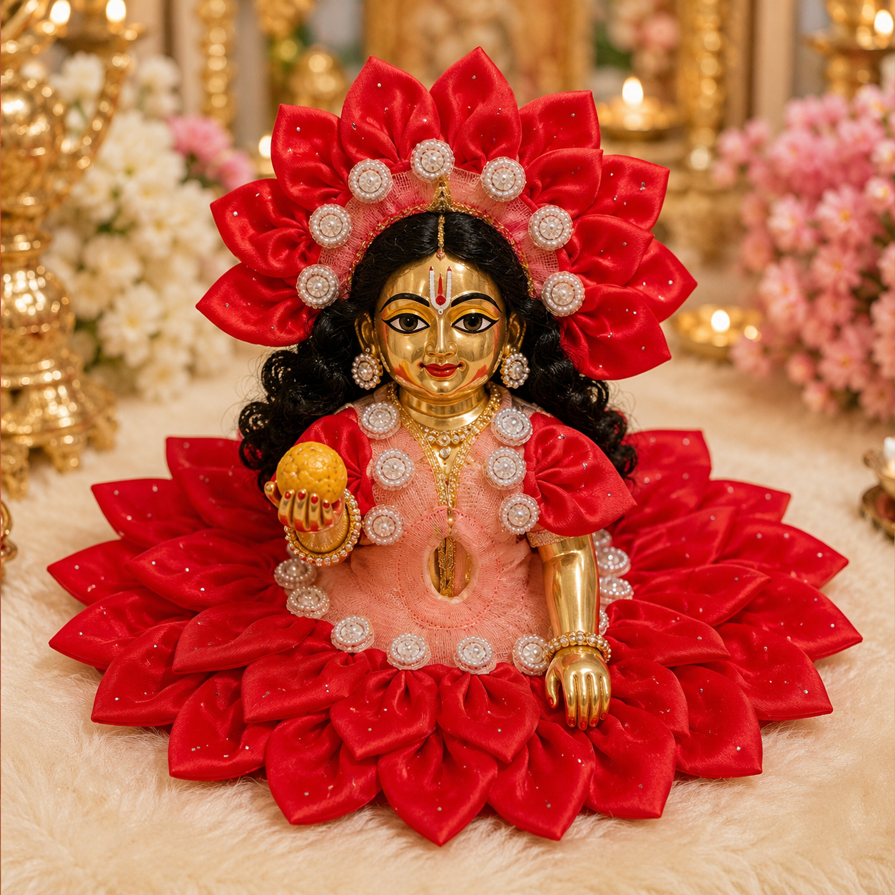 Premium Red Lotus Laddu Gopal Poshak | Handmade Dress