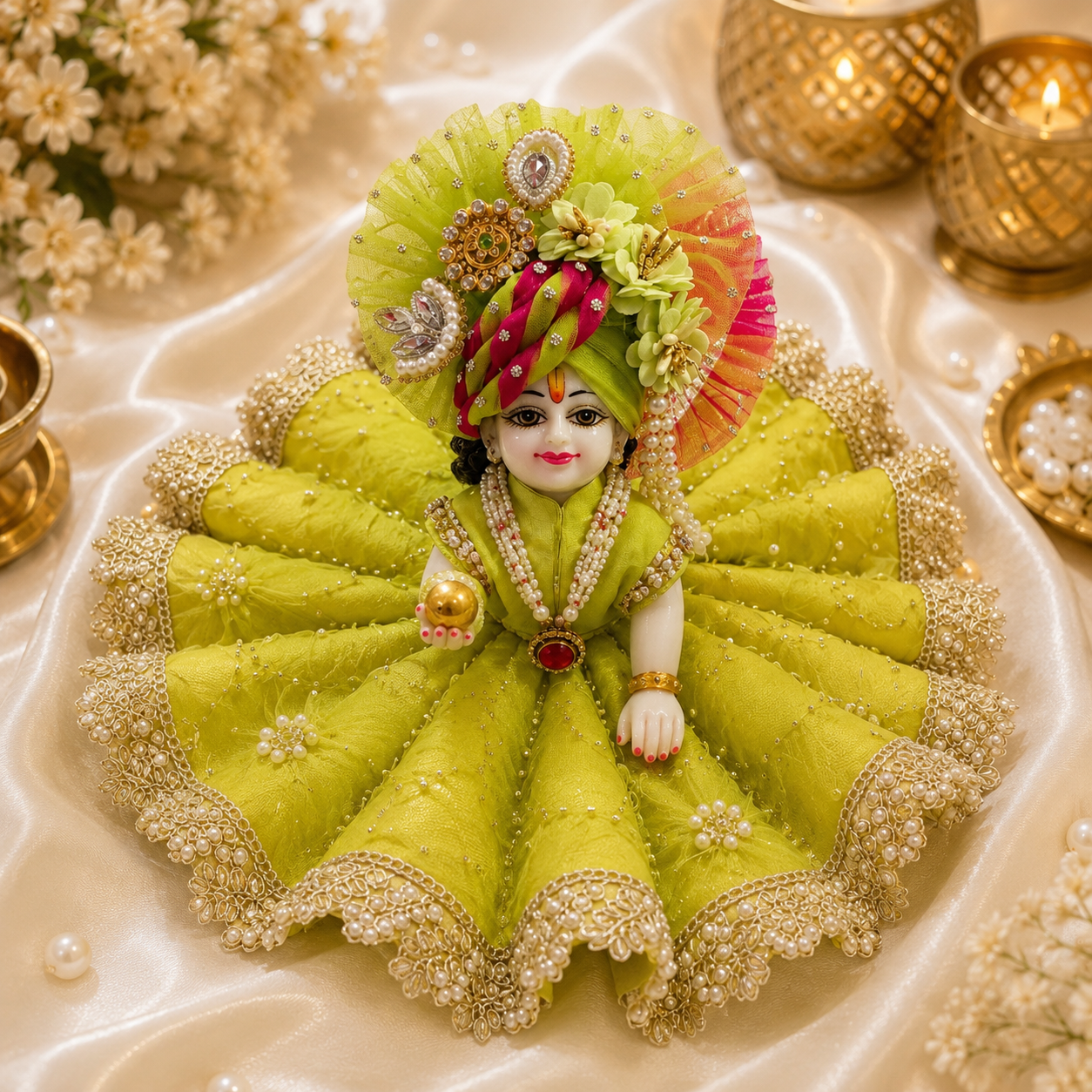 Kanha Ji Designer Poshak Set with Floral Mukut for Laddu Gopal