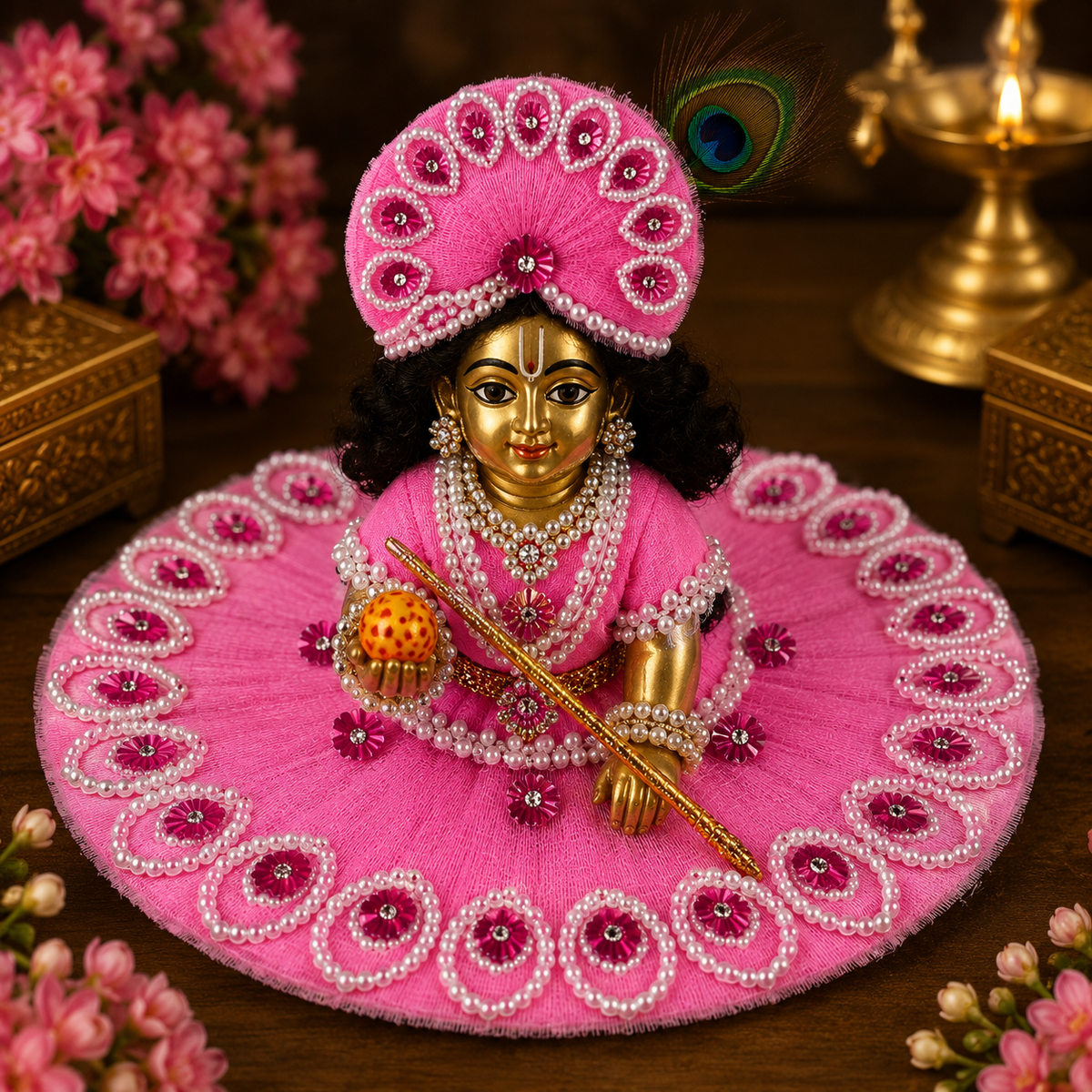 Laddu Gopal Ji Pink Designer Poshak