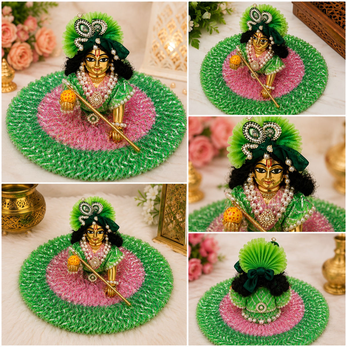 Green & Pink Designer Laddu Gopal Poshak