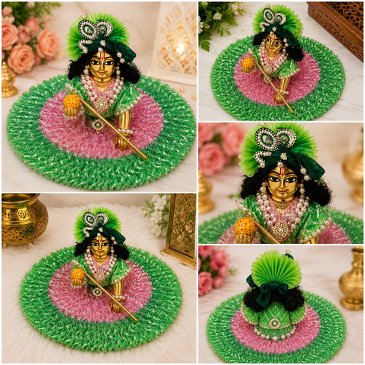 Green & Pink Designer Laddu Gopal Poshak