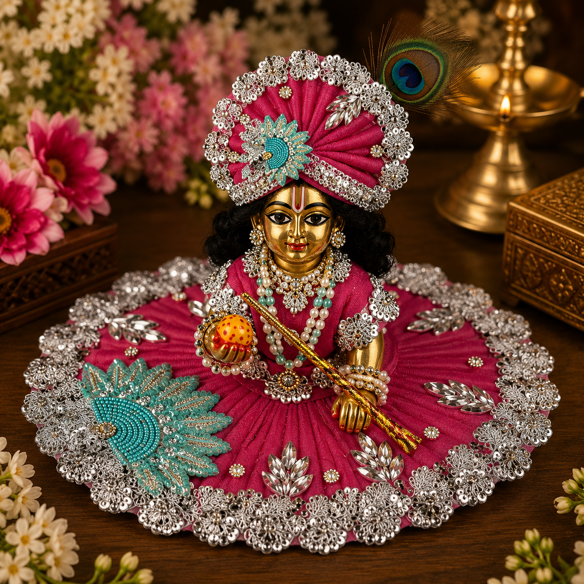 Laddu Gopal Ji Pink Designer Poshak