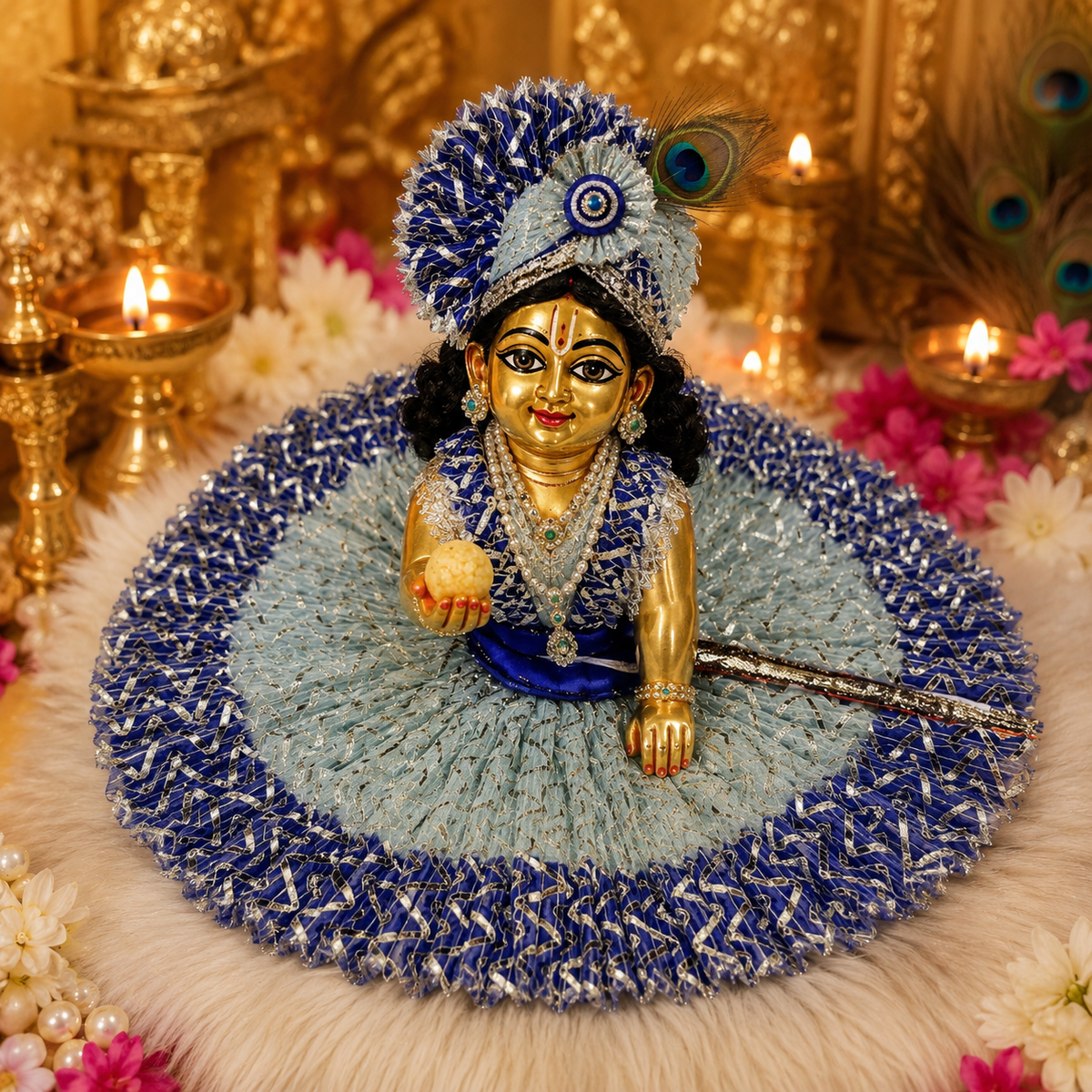 Premium Blue Handmade Laddu Gopal Poshak with Designer Mukut