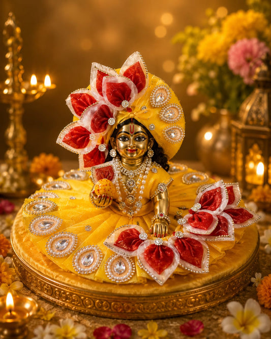 Yellow Laddu Gopal Dress with Designer Mukut | Krishna Poshak