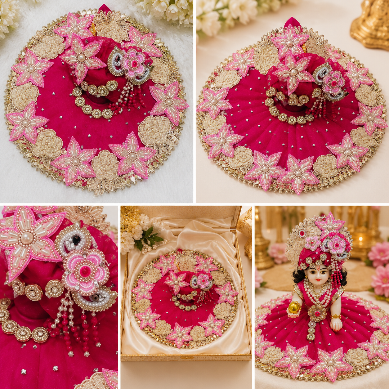 Premium Dark Pink Kanha Ji Poshak | Handmade Floral Shringar Dress Set