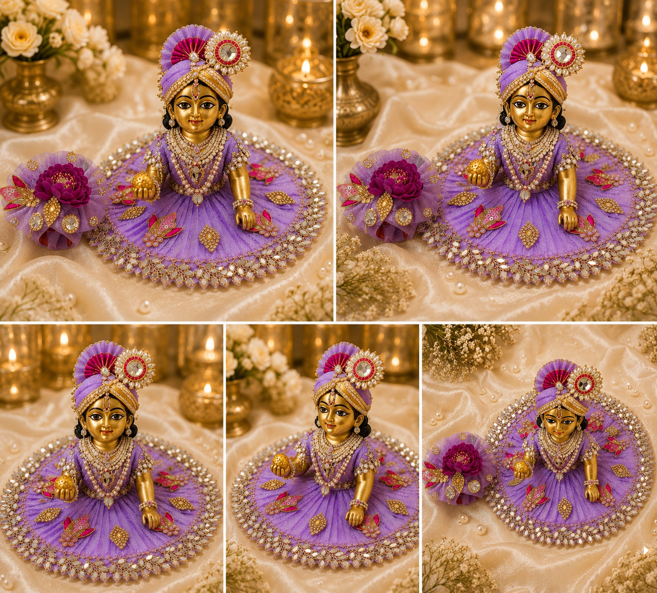Premium Handmade Laddu Gopal Lavender Dress with Matching Mukut