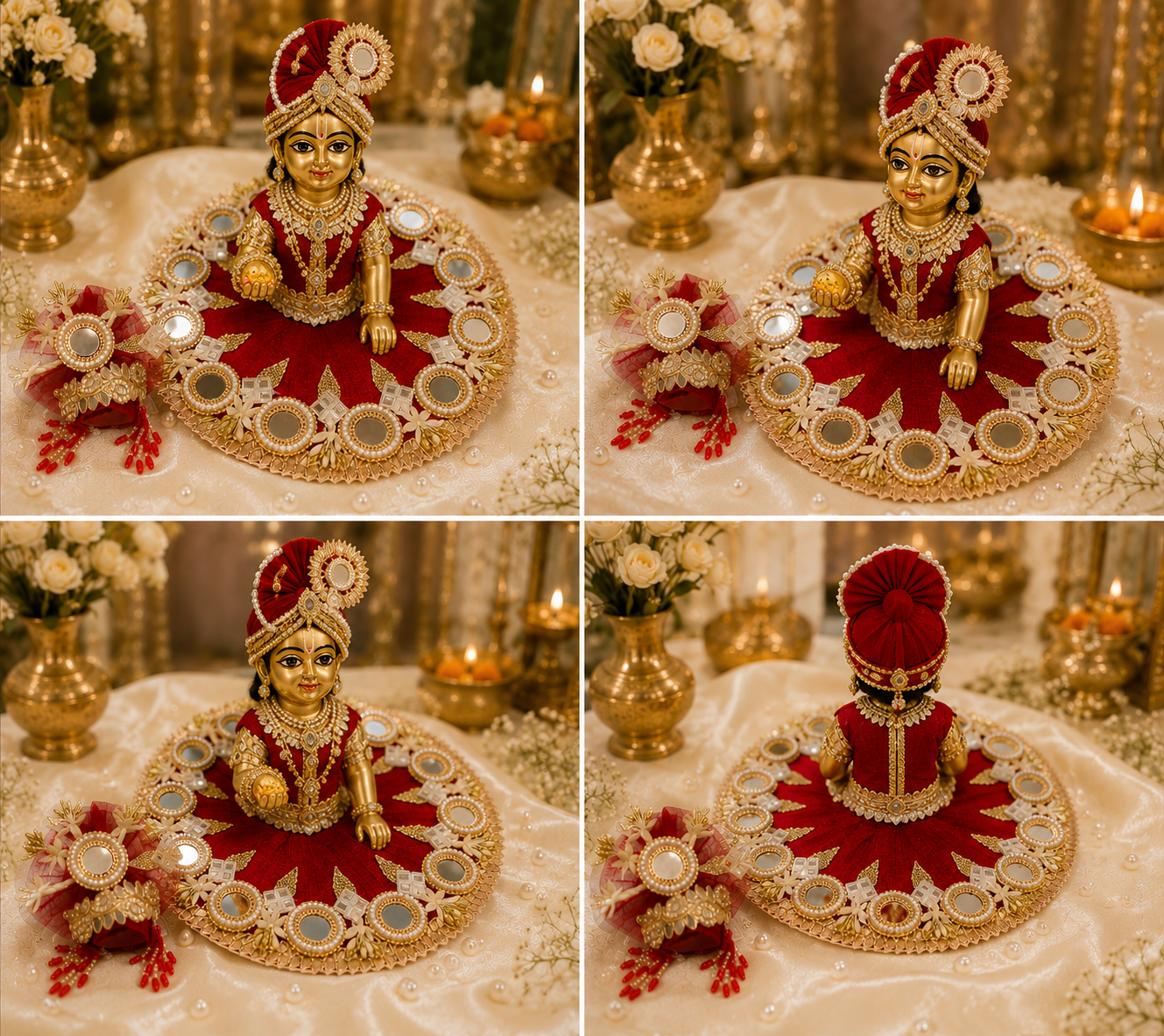 Red Designer Laddu Gopal Poshak with Mukut | Premium Dress