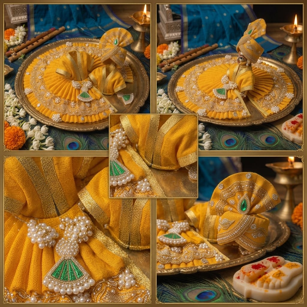Mustard Yellow Laddu Gopal Poshak with Mukut | Handmade Dress
