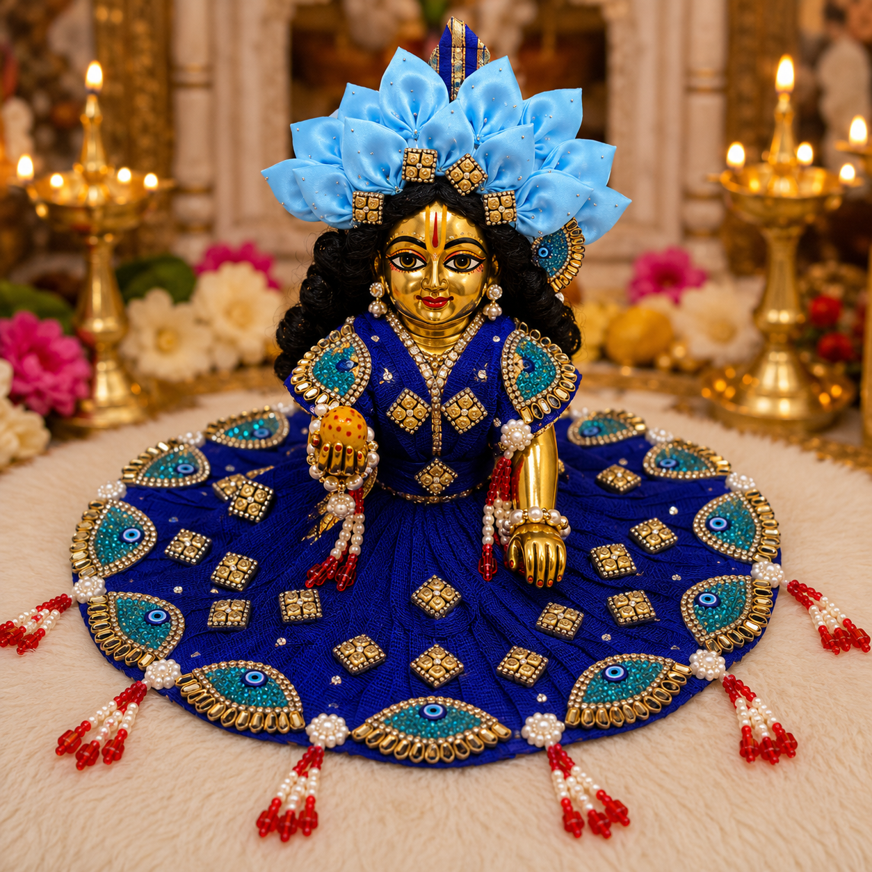 Royal Blue Laddu Gopal Poshak with Mukut | Designer Dress