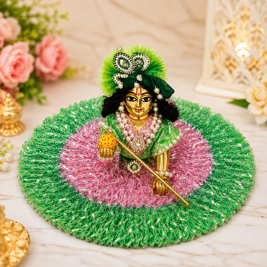 Green & Pink Designer Laddu Gopal Poshak