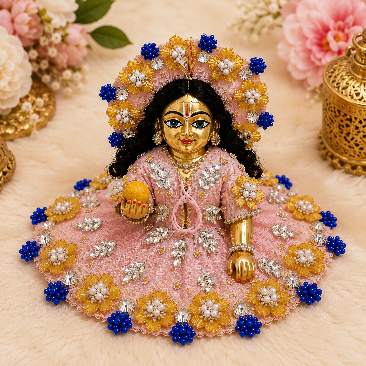 Premium Pink Laddu Gopal Poshak with Mukut | Designer Dress