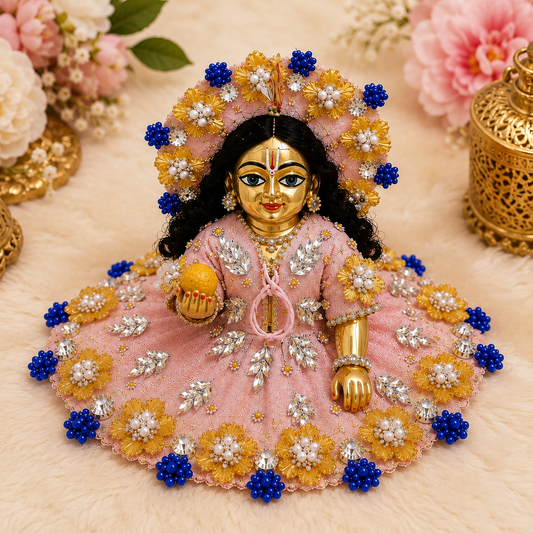 Premium Pink Laddu Gopal Poshak with Mukut | Designer Dress