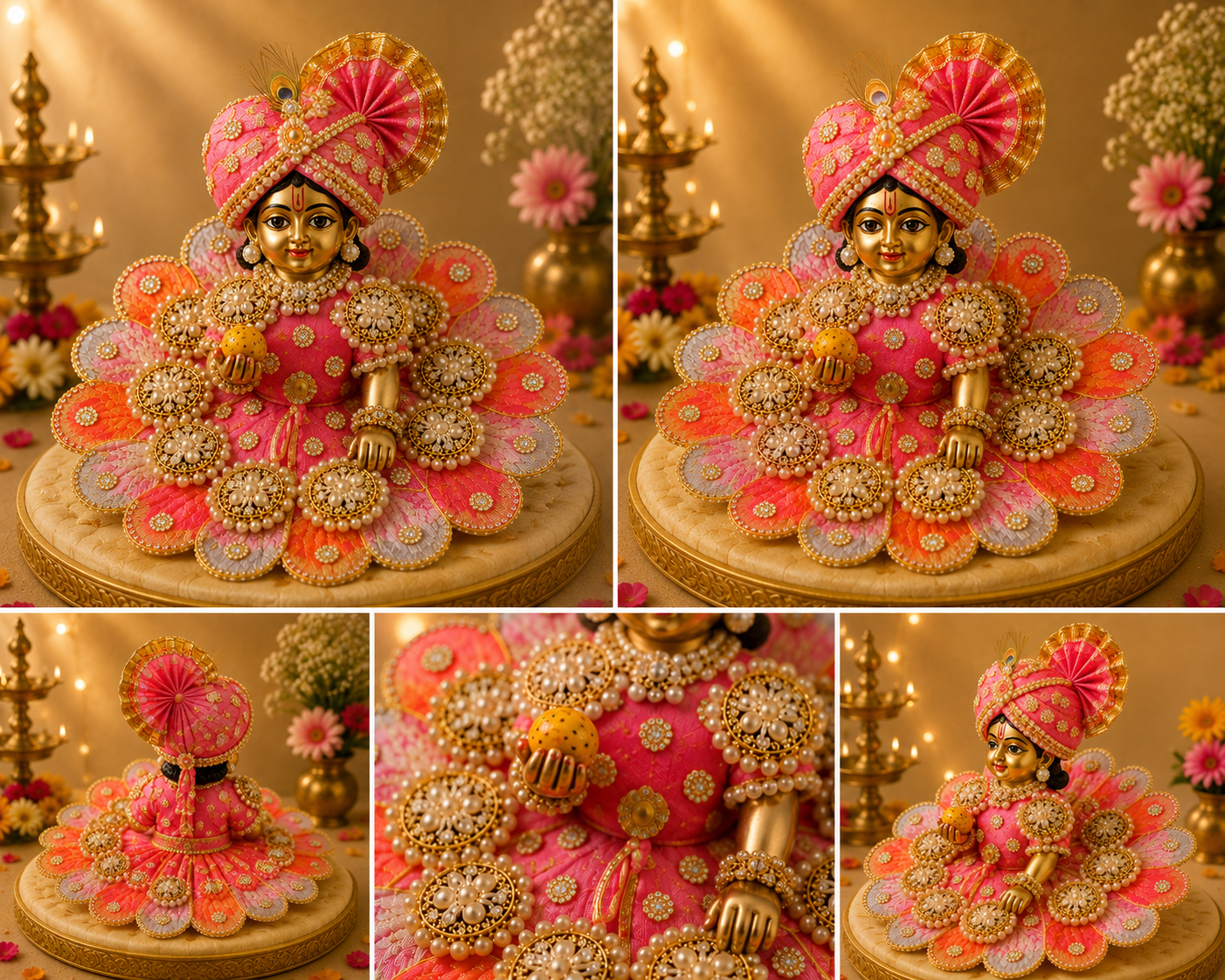 Premium Pink Laddu Gopal Poshak with Pearl Designer Mukut