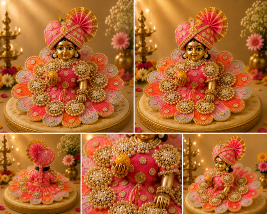 Premium Pink Laddu Gopal Poshak with Pearl Designer Mukut