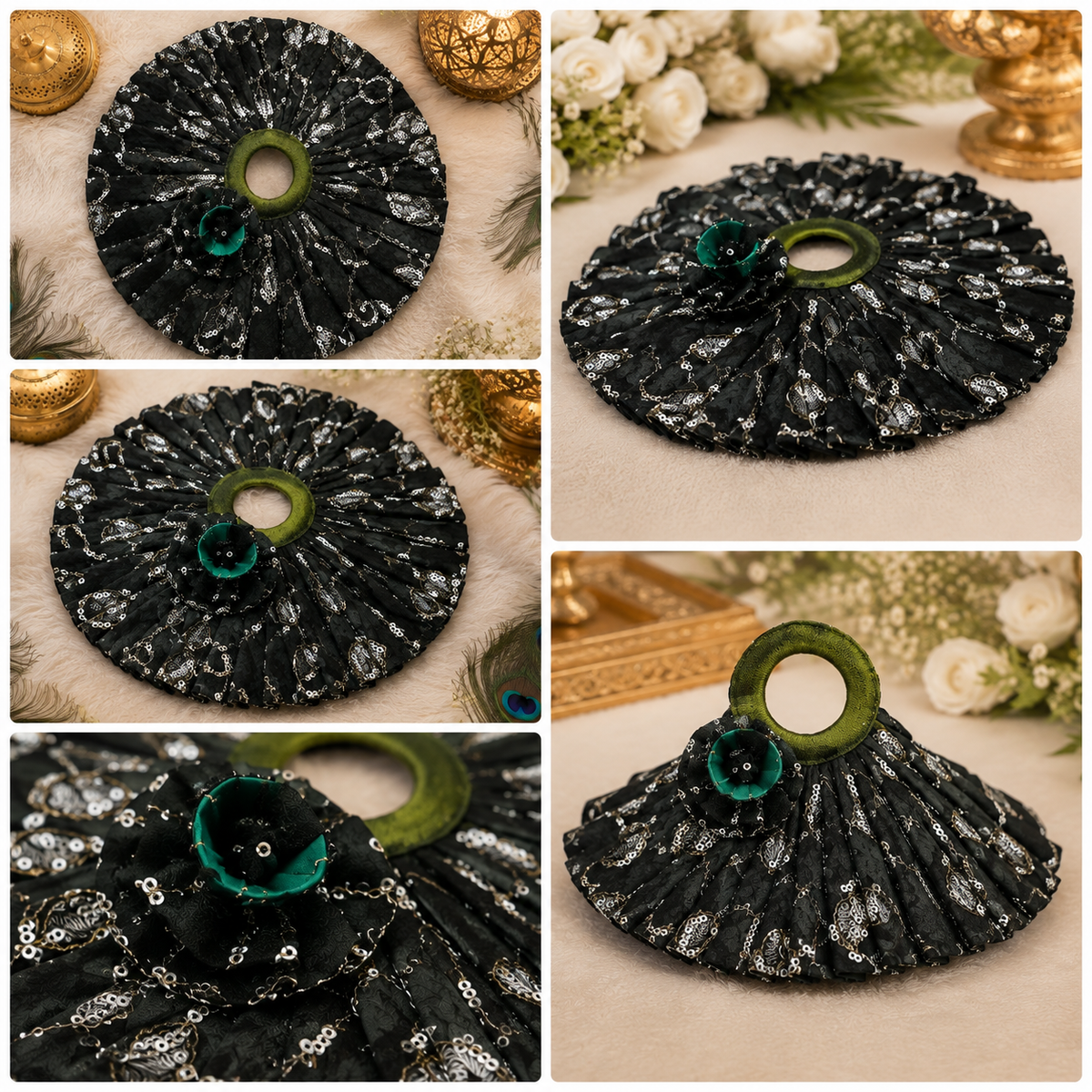Green & Silver Laddu Gopal Poshak | Designer Krishna Dress
