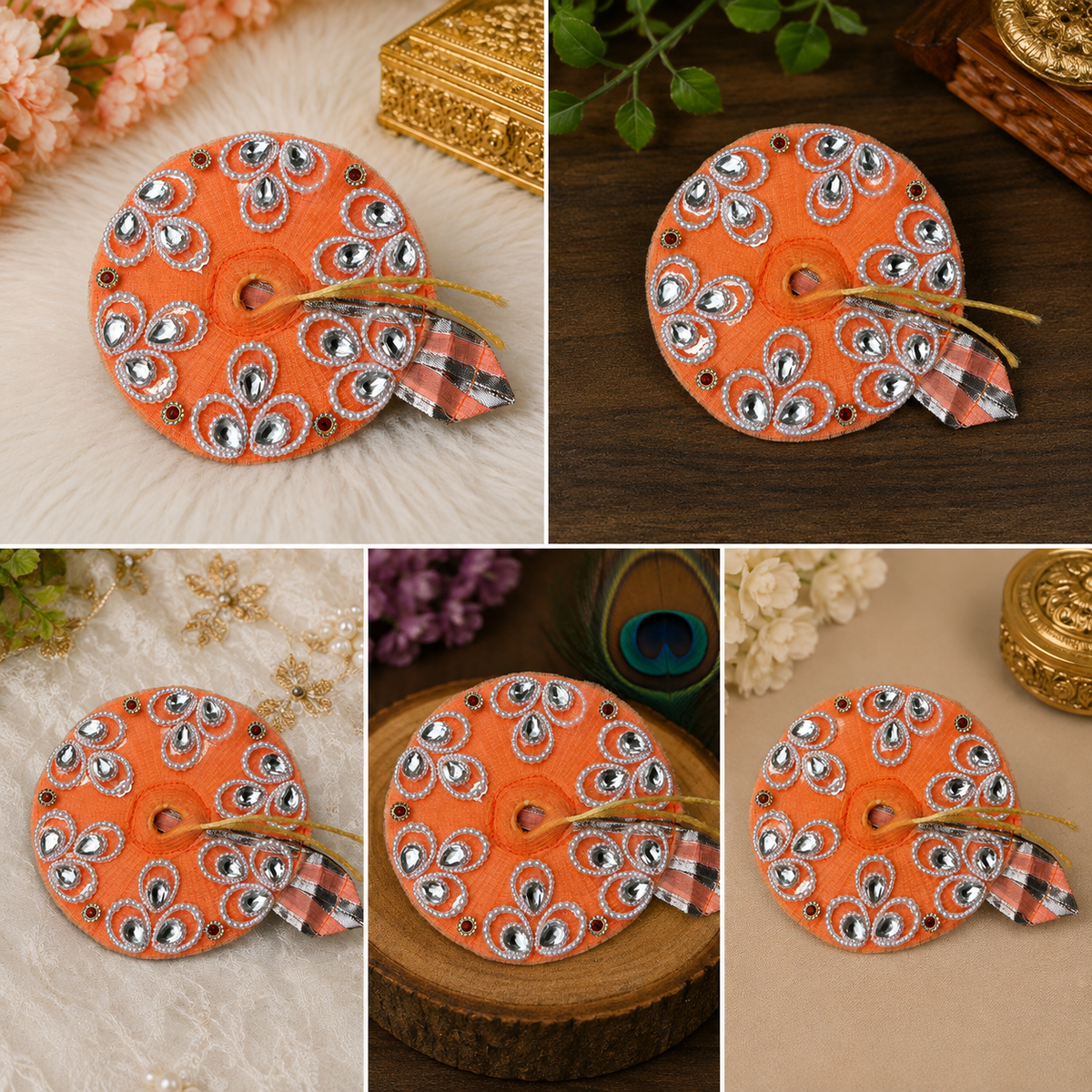 Orange Designer Laddu Gopal Poshak with Stone & Pearl Work