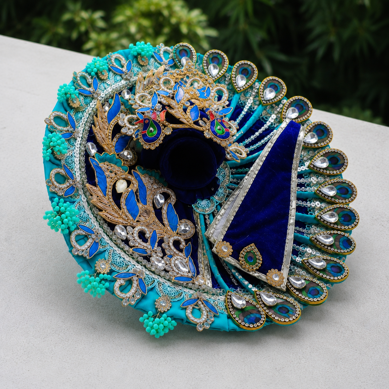 Premium Handmade Laddu Gopal Poshak Set with Peacock Mukut – Royal Blue