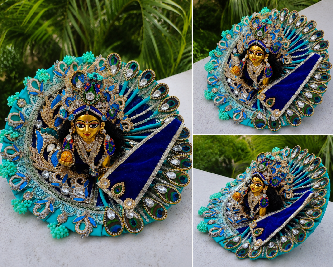 Premium Handmade Laddu Gopal Poshak Set with Peacock Mukut – Royal Blue