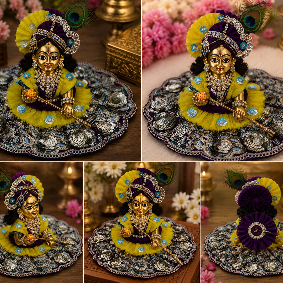 Laddu Gopal Ji Purple Yellow Designer Poshak